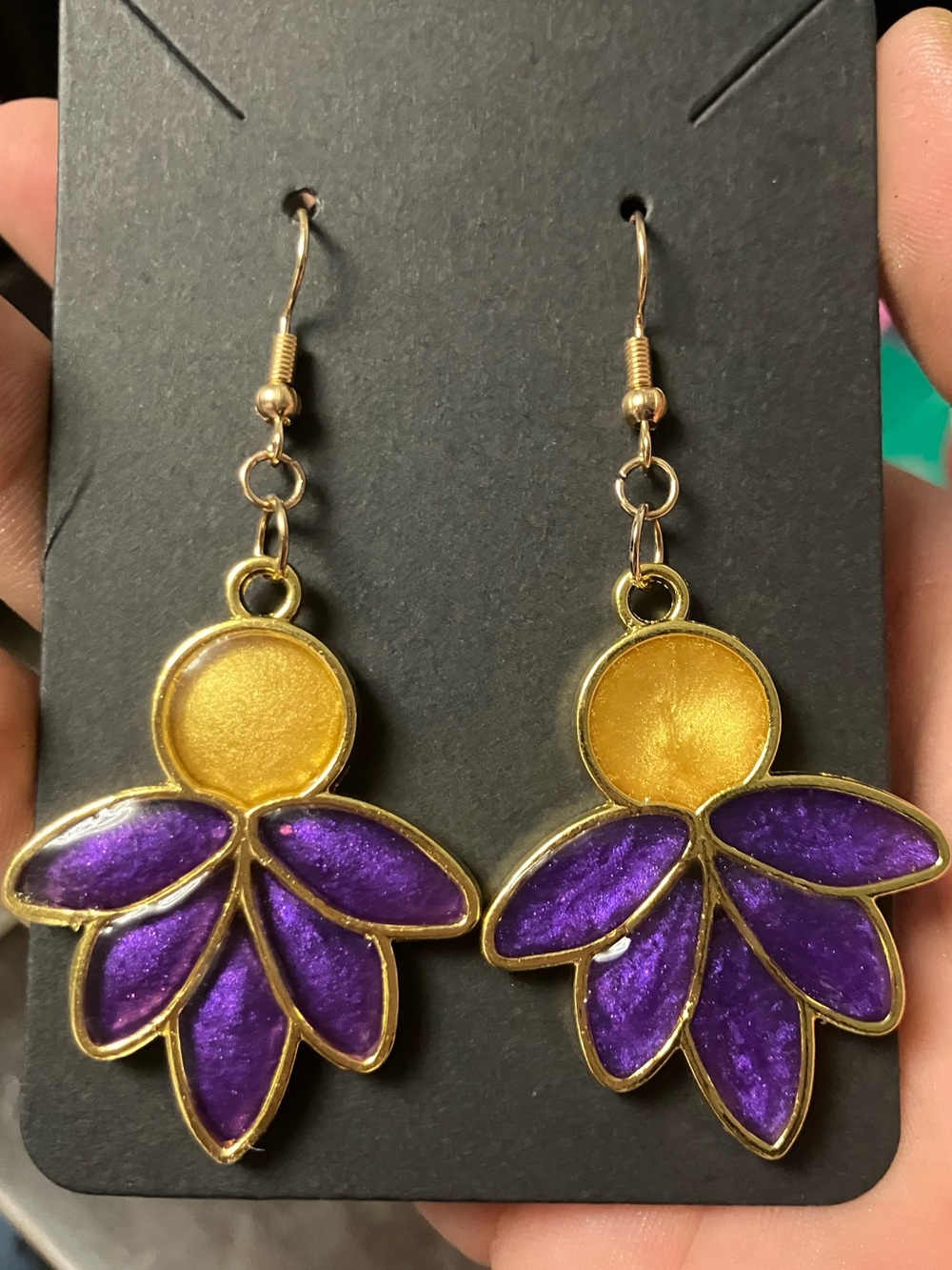 Moon Lotus Earrings Handmade by Ruby Reyna Arts